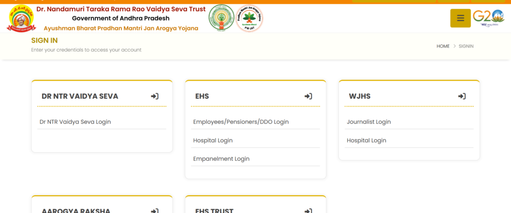 DR NTR Vaidya Seva Scheme sign in